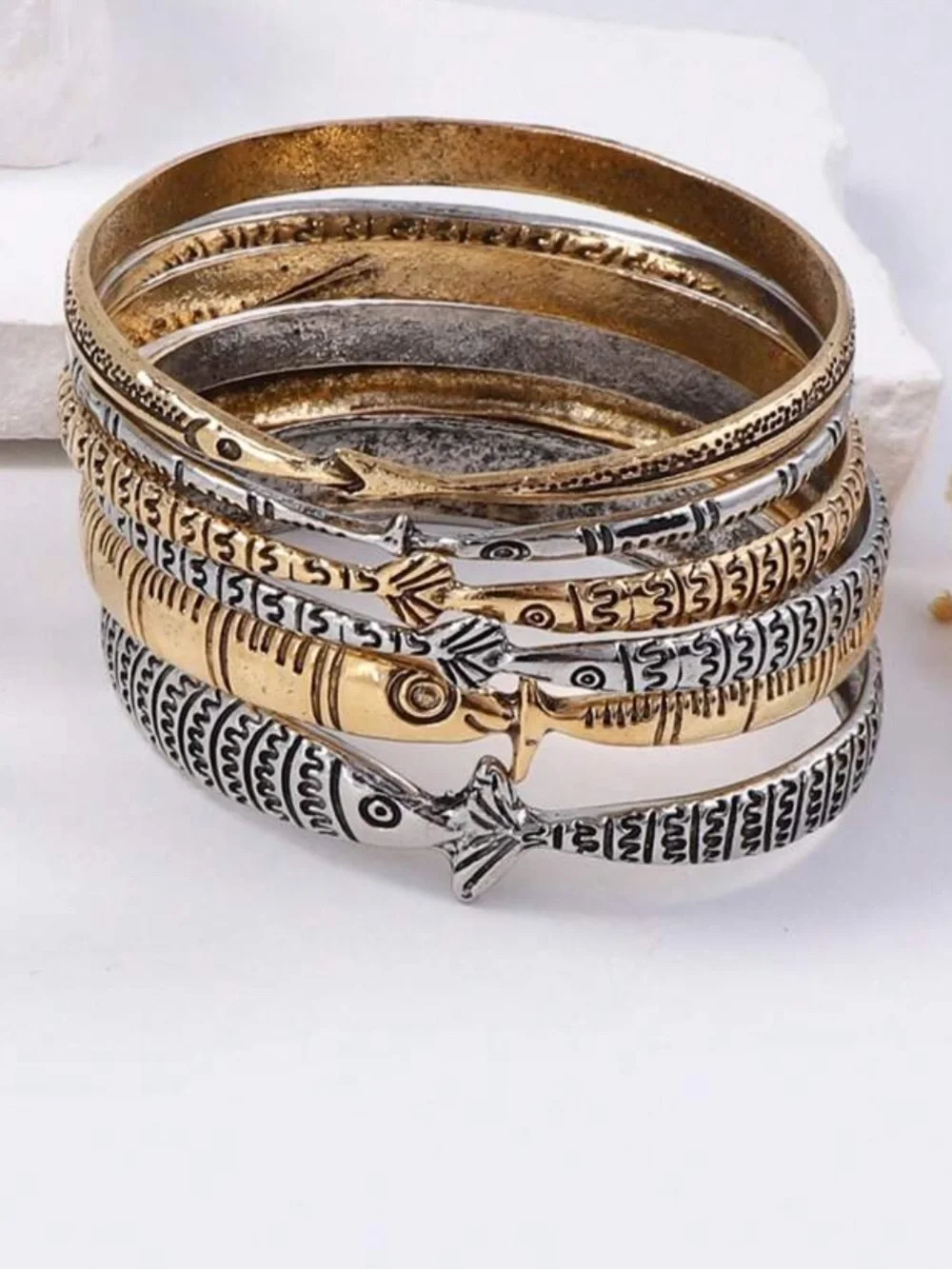 Zara Gold and Silver Textured Bangle Set - Women Jewelry